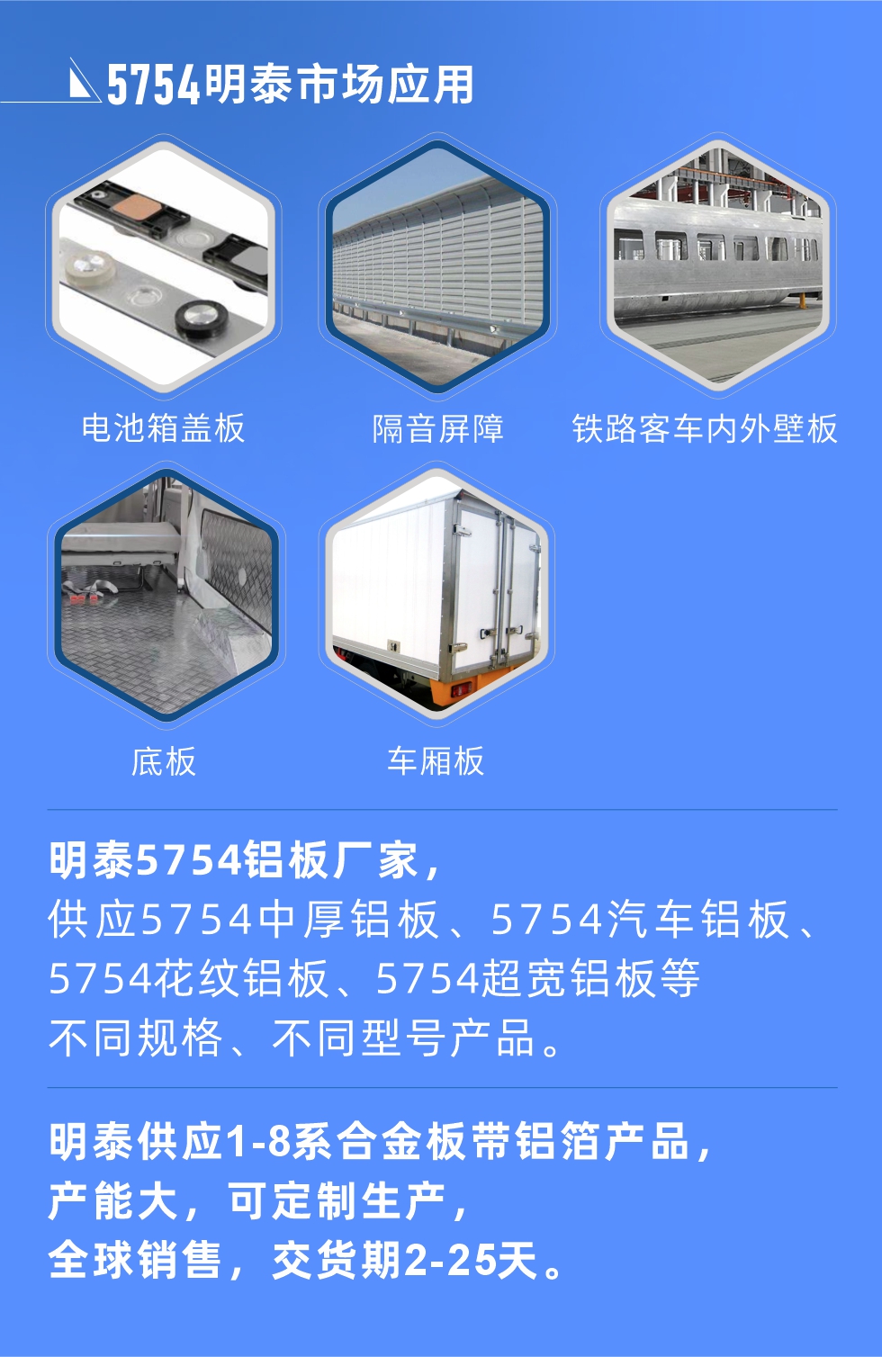明泰5754鋁板優(yōu)勢

　　1、可焊接性能強，焊接裂縫的傾向低，焊縫和基體金屬的強度高。

　　2、表面的氧化物較少，軋制板材的表面質(zhì)量好，光滑無裂紋，無腐蝕斑點和硝鹽痕跡。

　　3、5754鋁板屬于中高強度的鋁合金，疲勞性能和耐腐蝕性能好。

　　4、可根據(jù)客戶需求定制不同厚度、不同版型的5754鋁板產(chǎn)品。

　　5754鋁板生產(chǎn)以及包裝要求
　　1、表面不允許有裂紋、腐蝕斑點和硝鹽痕跡。

　　2、表面上允許有深度不超過缺陷所在部位壁厚公稱尺寸8%的起皮、氣泡、表面粗超和局部機械損傷，但缺陷深度不能超過0.5mm,缺陷總面積不超過板材總面積的5%。

　　3、允許供貨方沿型材縱向打光至表面光滑。

　　4、其他要求：有需求方和供貨方自己擬定。

